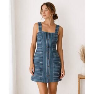 Roxy Womens Cotton Striped Dress Size Medium Square Neck Pockets Beach Summer